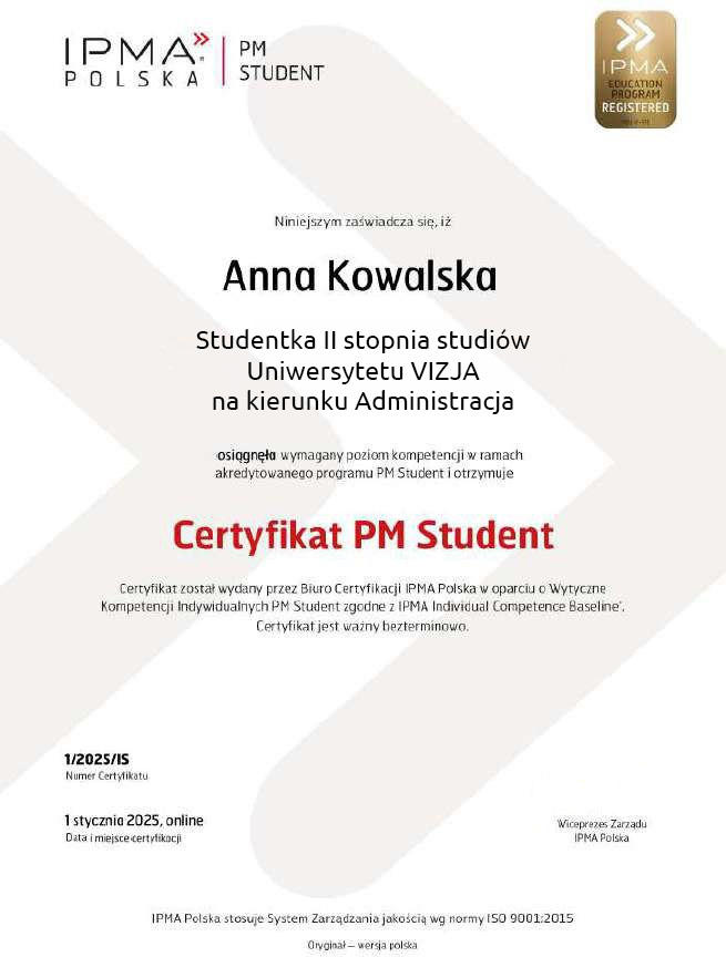 IPMA certyfikat