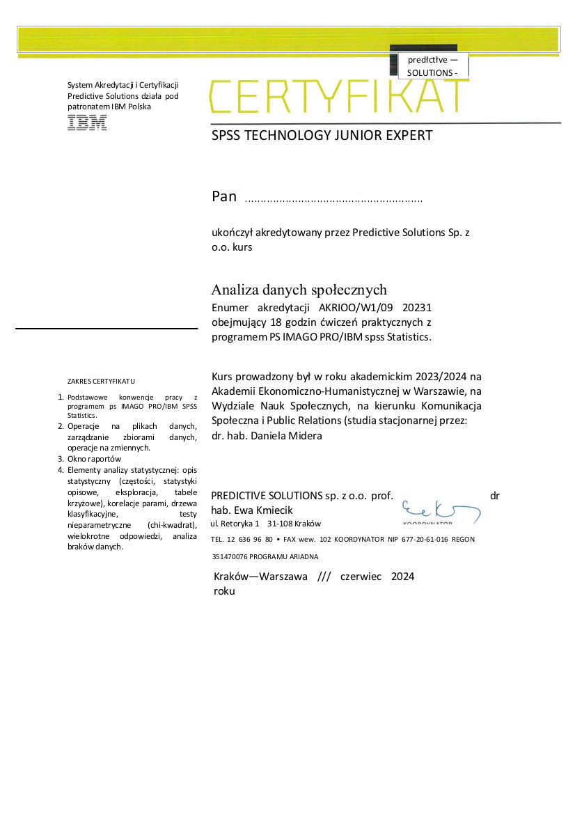SPSS certyfikat